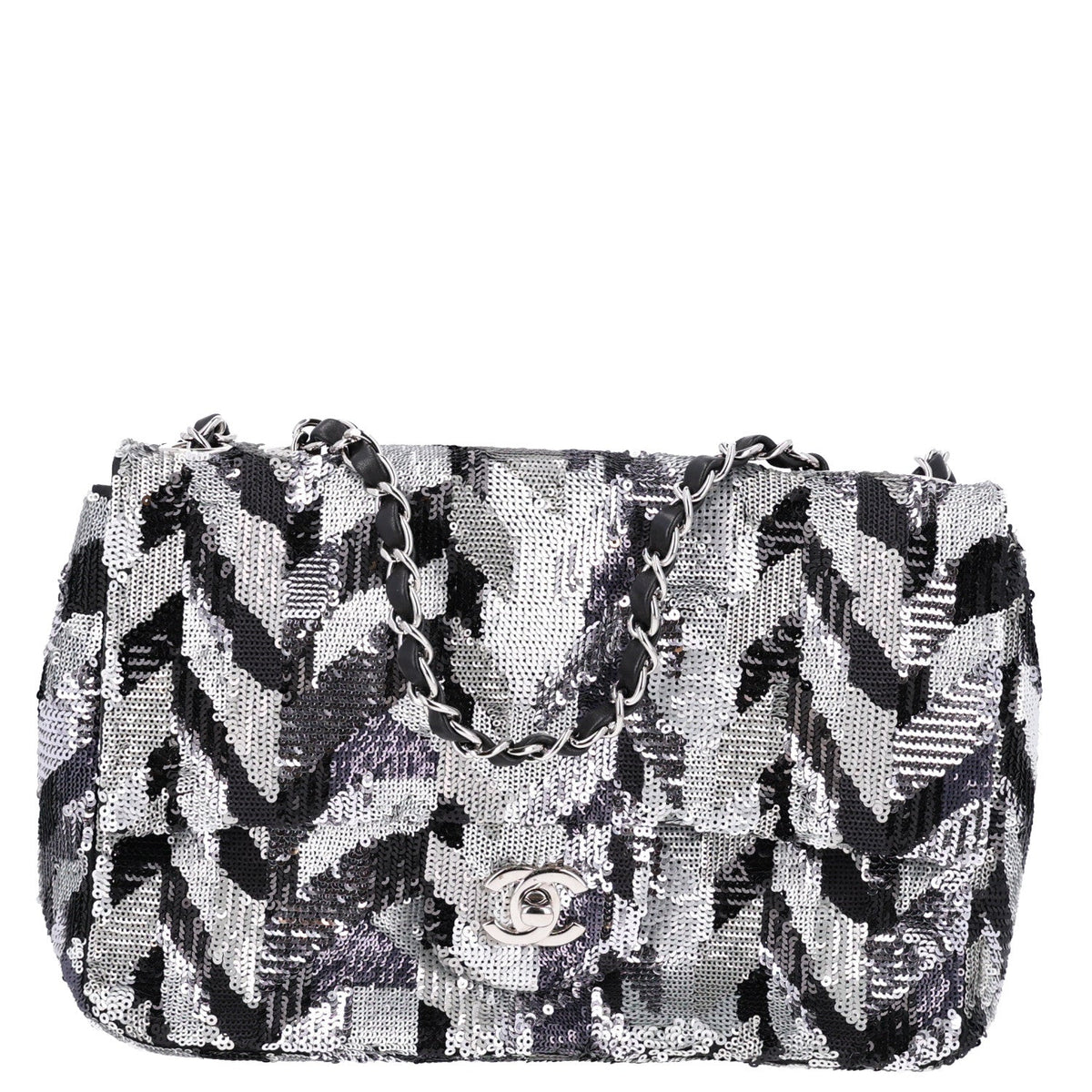 Sequin Medium Single Flap Silver Black