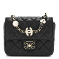 Lambskin Resin Quilted Mini Heart Square Flap Black