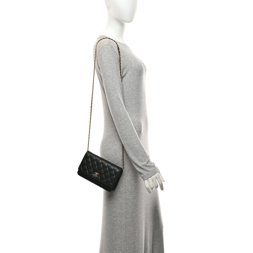 Caviar Quilted CC Turnlock Wallet On Chain WOC Black