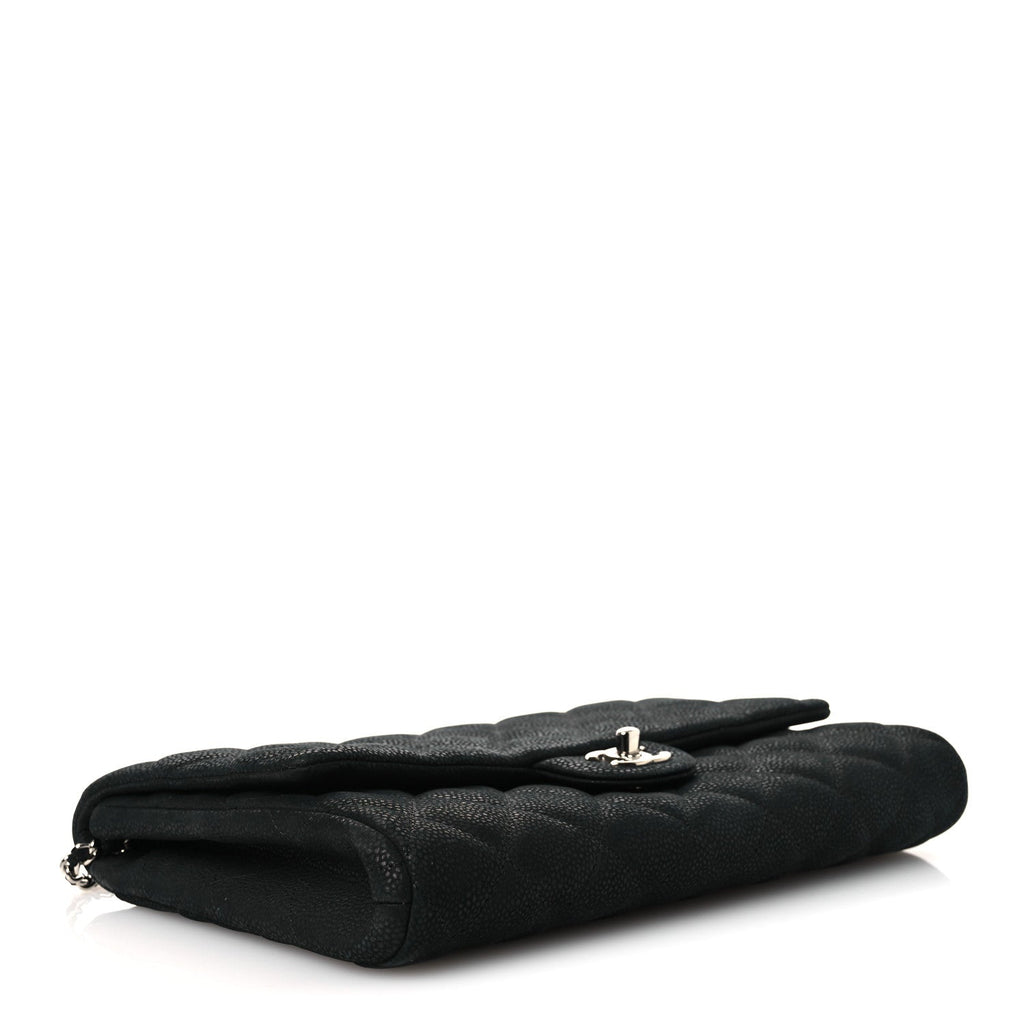 Iridescent Caviar Quilted Clutch With Chain Flap Black