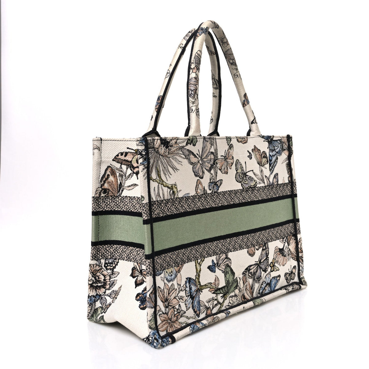 Canvas Embroidered Toile de Jouy Mexico Medium Book Tote White Multicolor