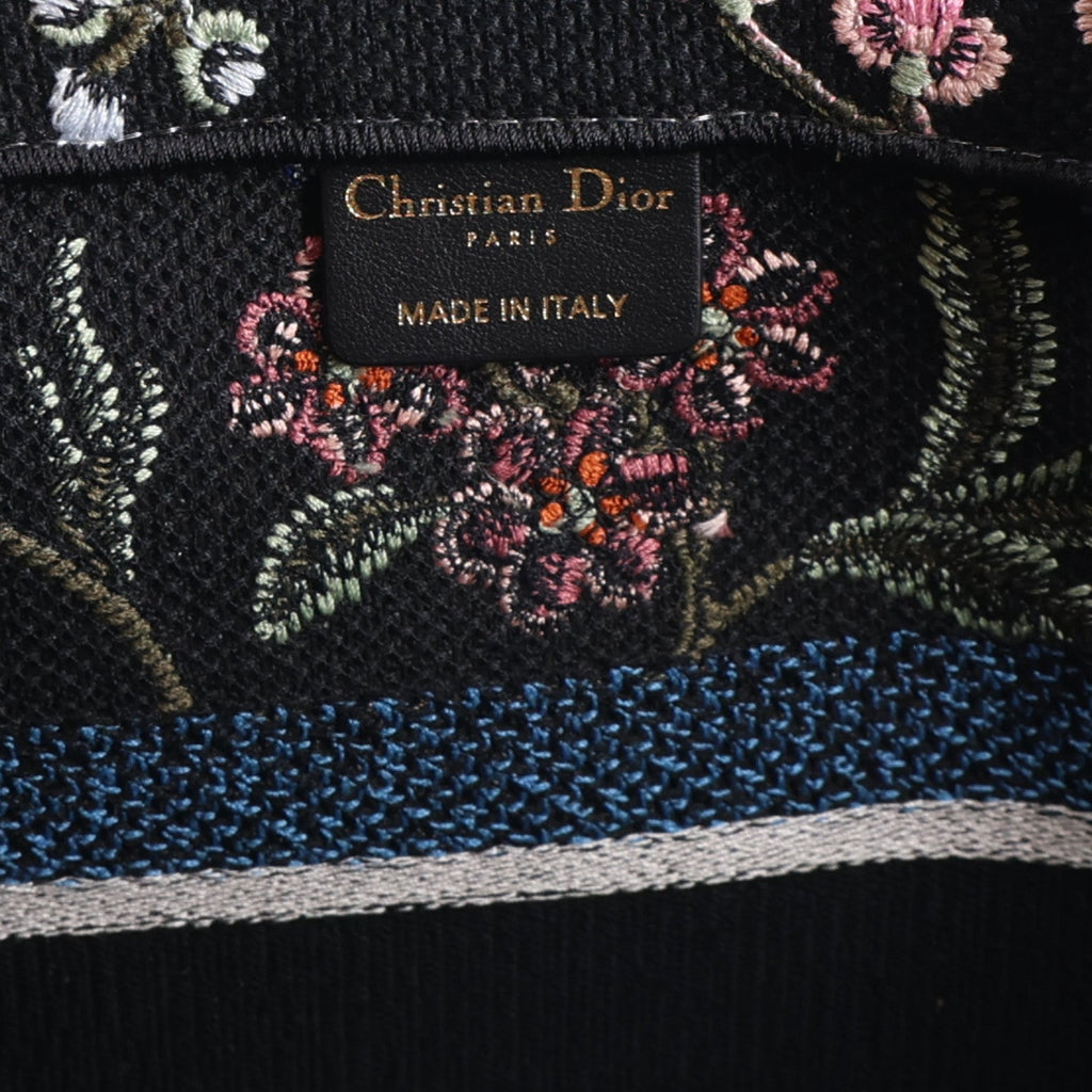 Canvas Embroidered Medium Petites Fleurs Book Tote Black Multicolor