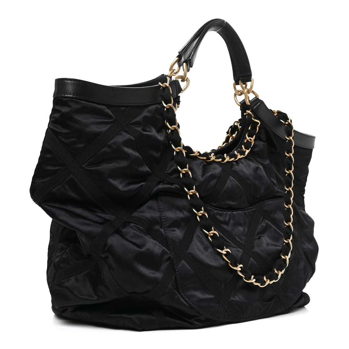 Nylon Grosgrain Quilted Lifestyle Shopping Tote Black