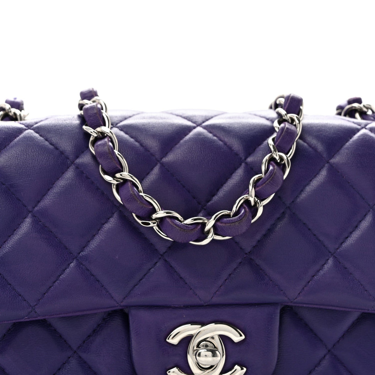 Lambskin Quilted Mini Rectangular Flap Purple