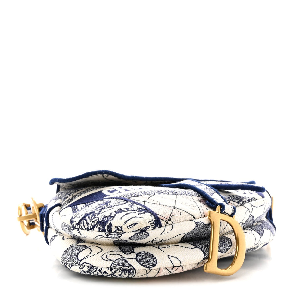 Canvas Embroidered Around the World Saddle Bag Blue