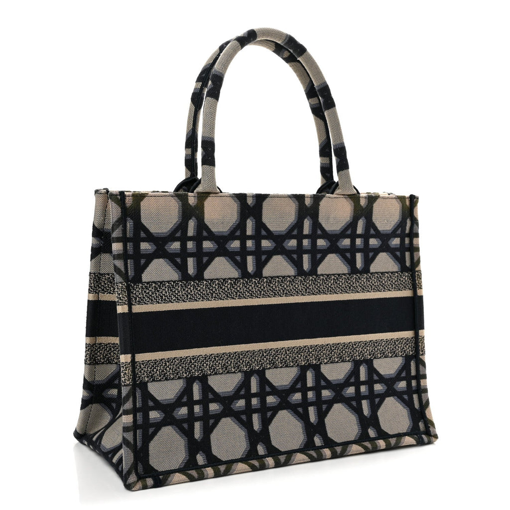 Canvas Macrocannage Embroidered Medium Book Tote Beige Blue