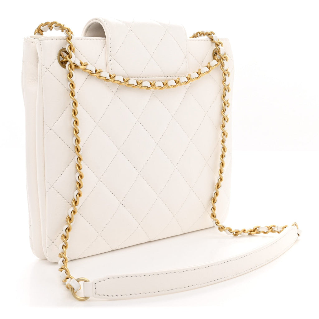 Lambskin Quilted Giant CC Shoulder Bag White