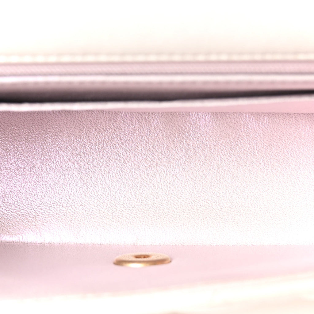 Iridescent Lambskin Quilted Mini Top Handle Rectangular Flap White