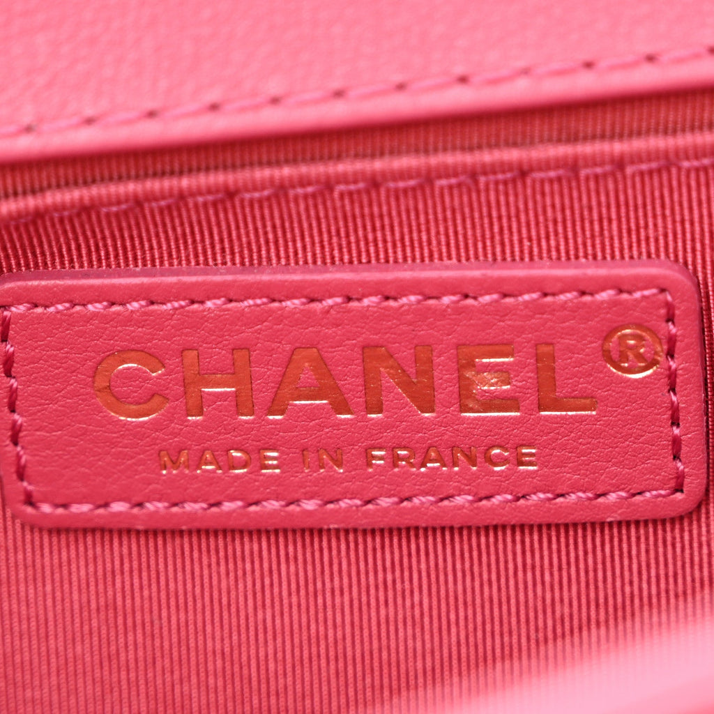 Calfskin Quilted Medium Top Handle Boy Flap Pink