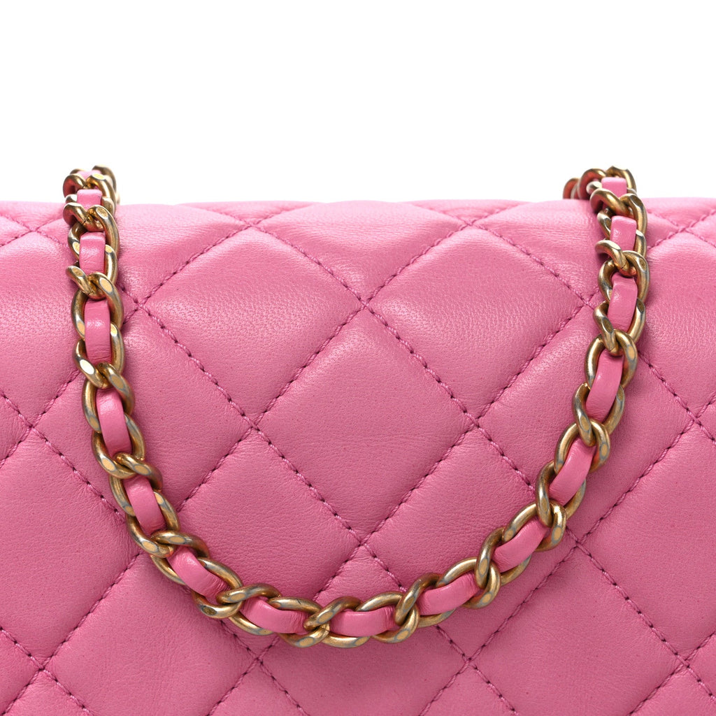 Lambskin Quilted Mini Pearl Crush Flap Pink