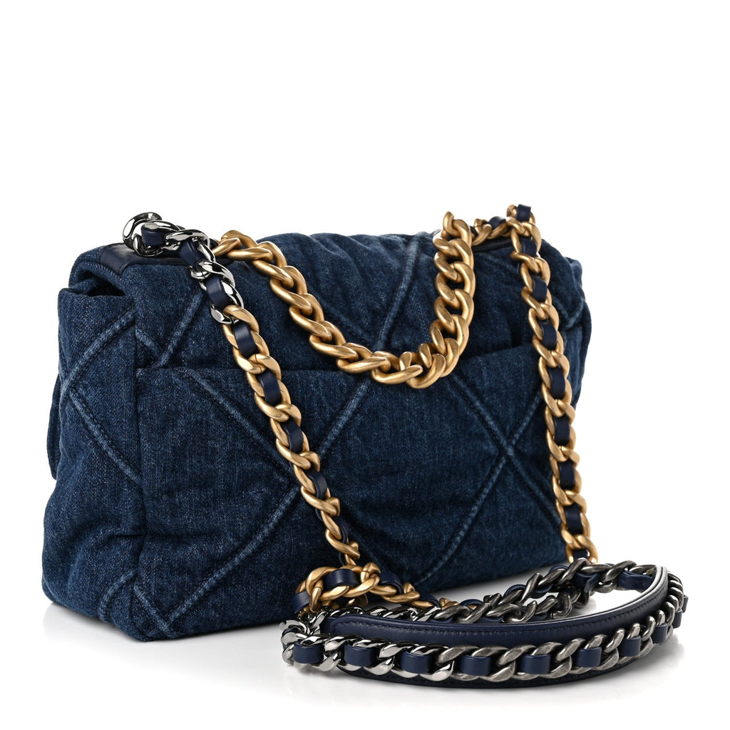 Denim Quilted Medium Chanel 19 Flap Blue