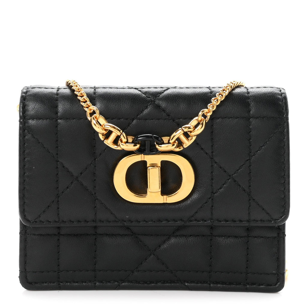 Lambskin Macrocannage Micro Miss Caro Pouch With Chain Black