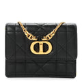 Lambskin Macrocannage Micro Miss Caro Pouch With Chain Black