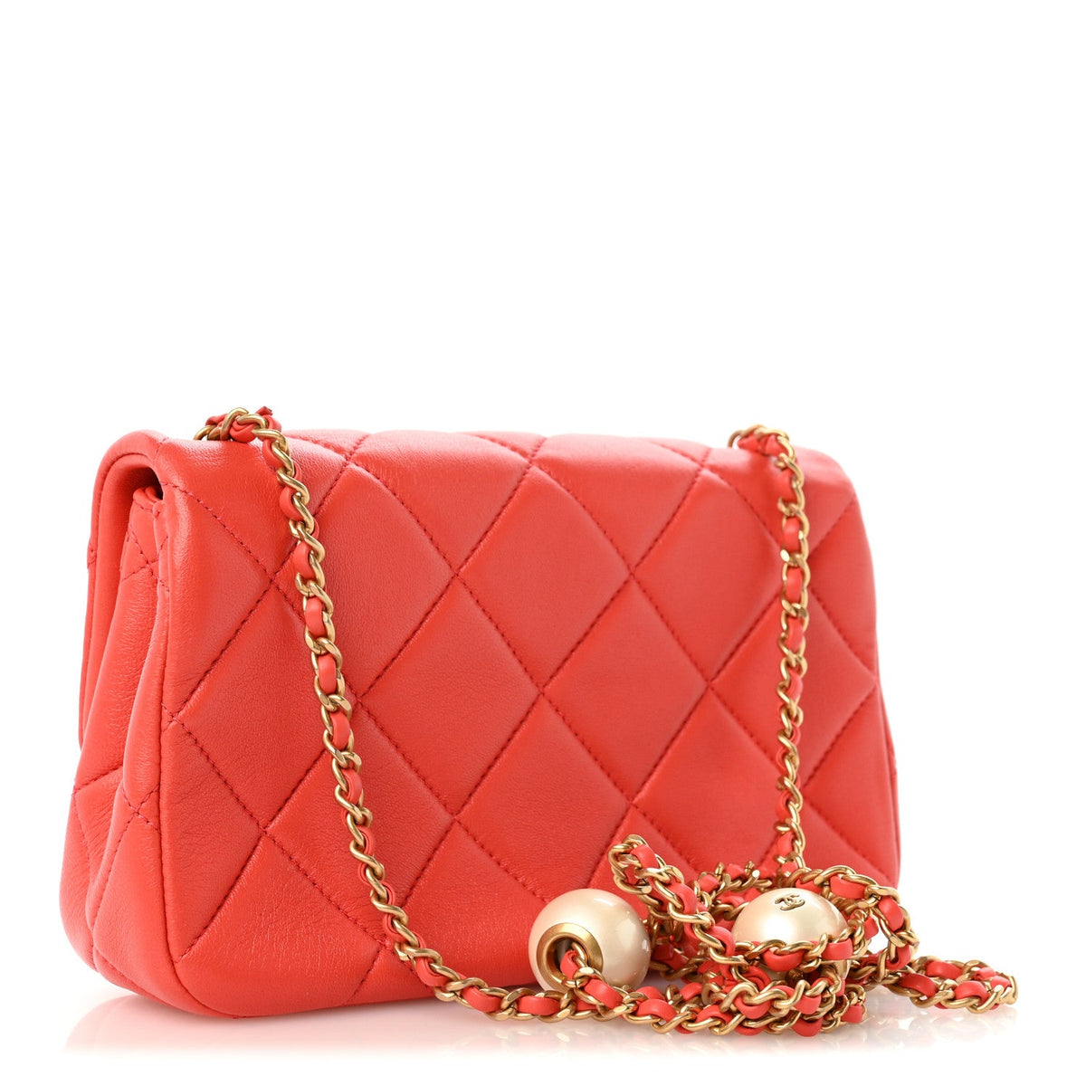 Lambskin Quilted Pearl Small Flap Dark Orange