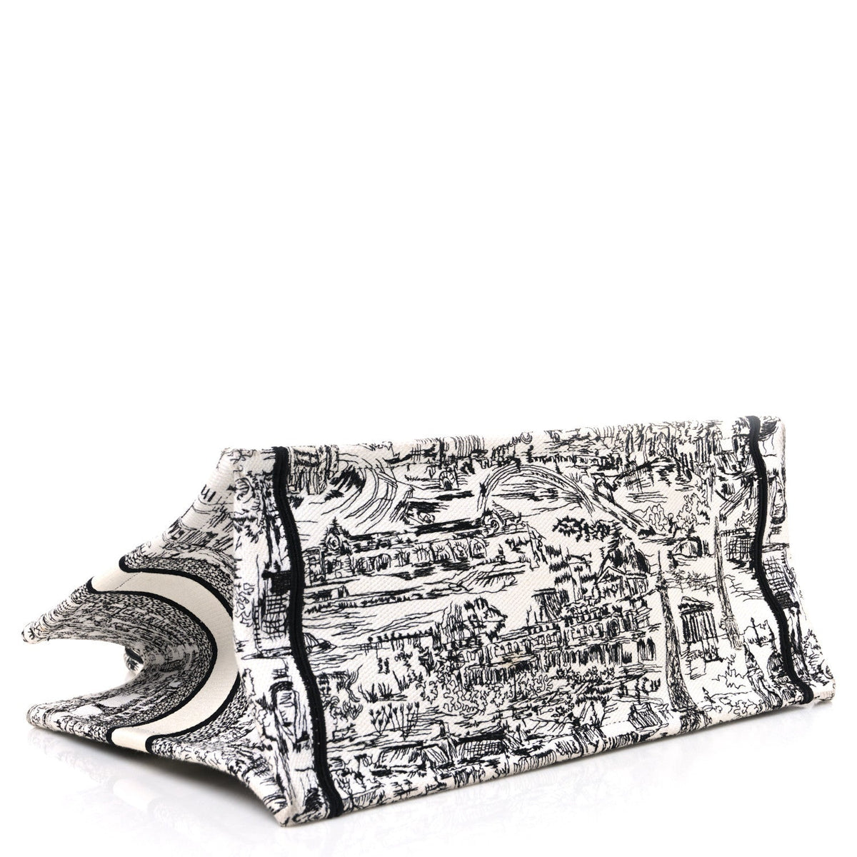 Canvas Embroidered Medium Plan De Paris Book Tote White Black