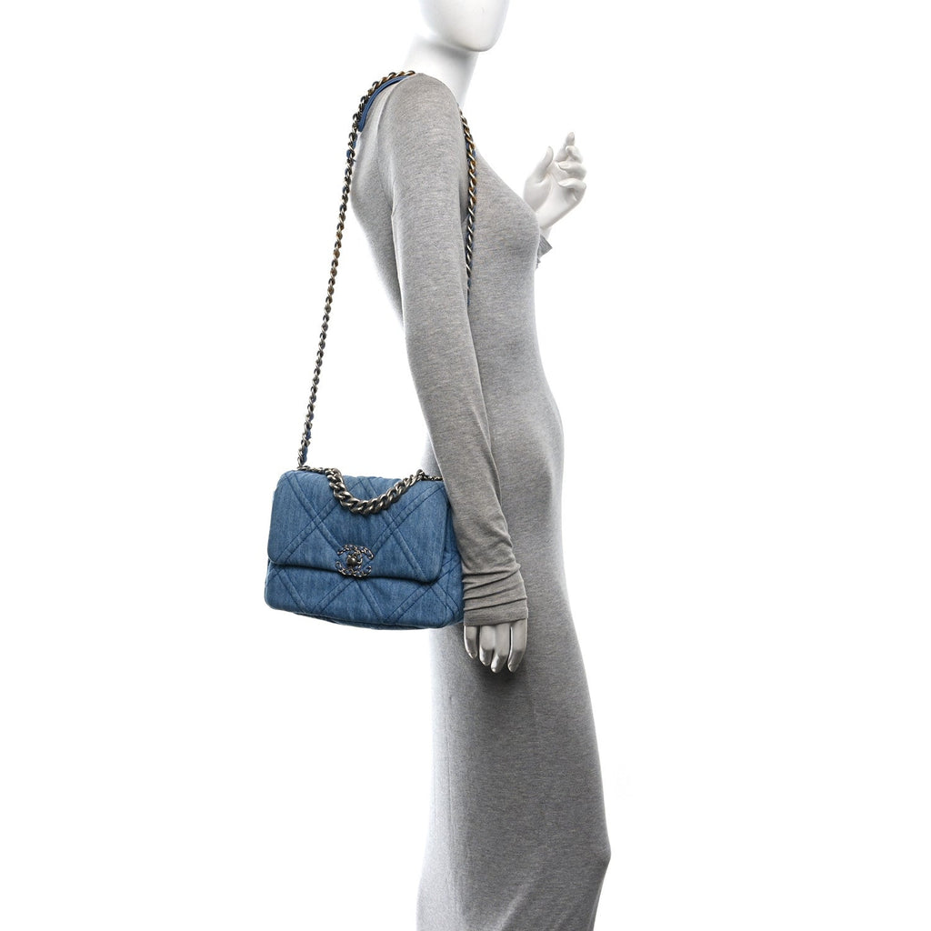 Denim Quilted Medium Chanel 19 Flap Blue