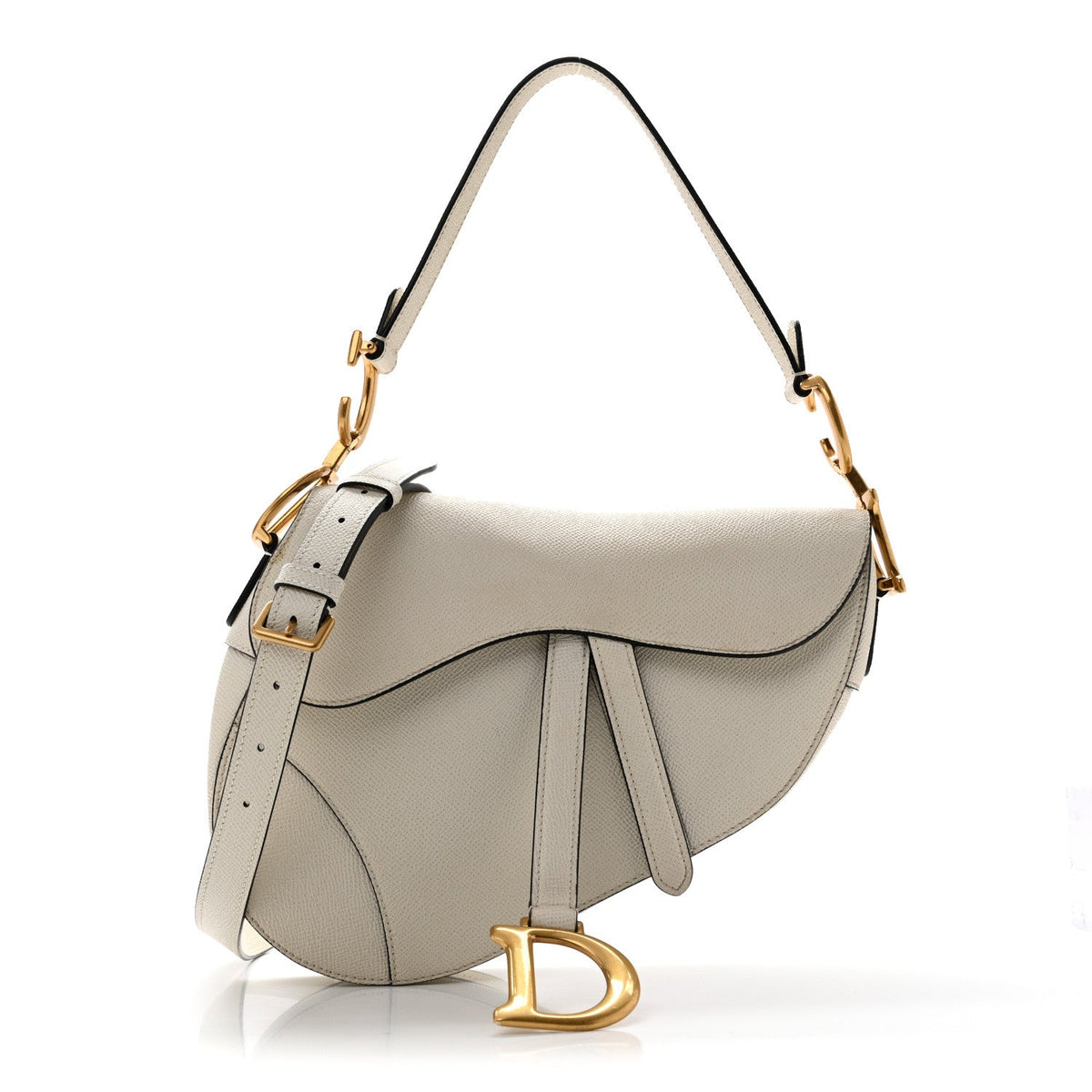 Grained Calfskin Saddle Bag With Strap Latte