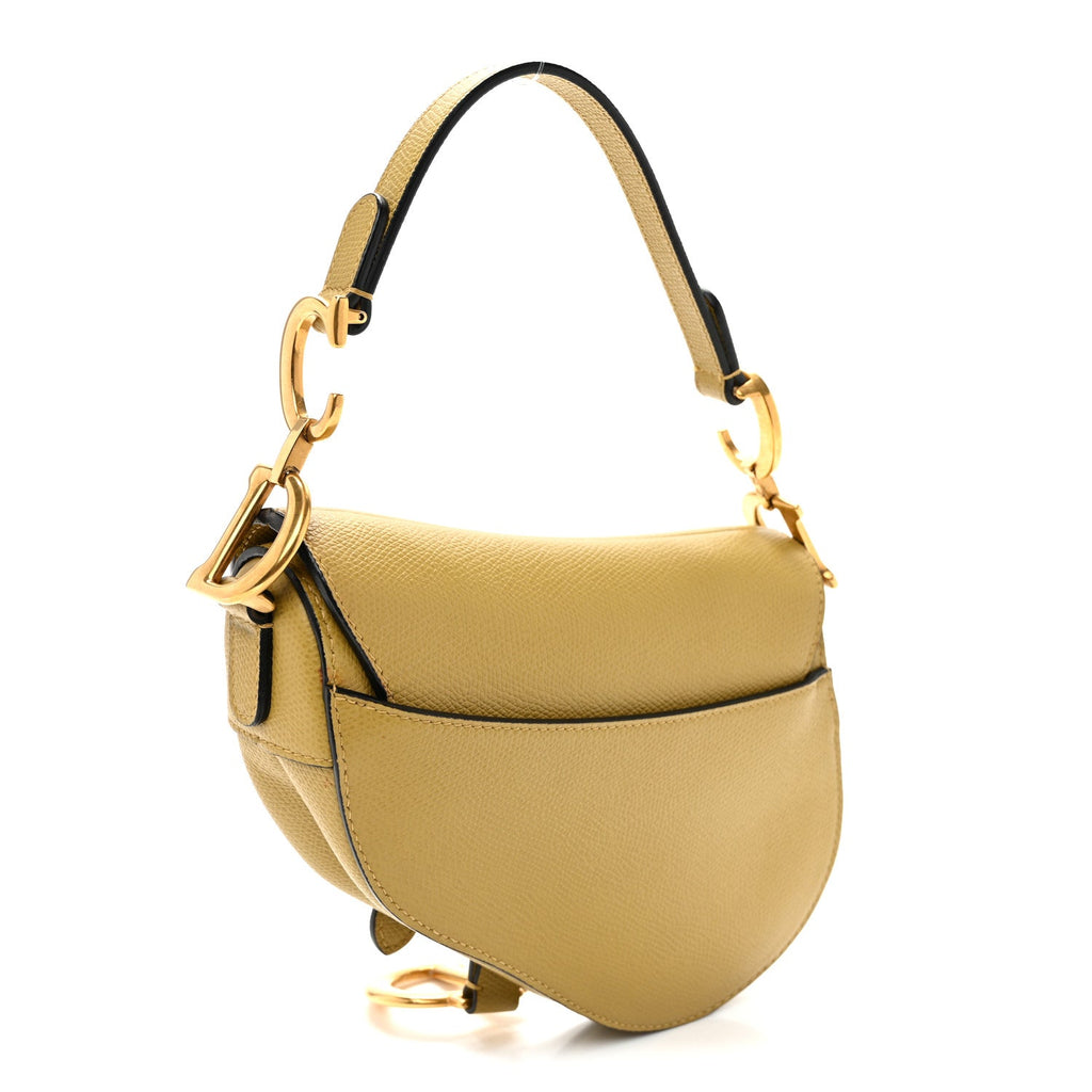 Grained Calfskin Mini Saddle Bag Beige