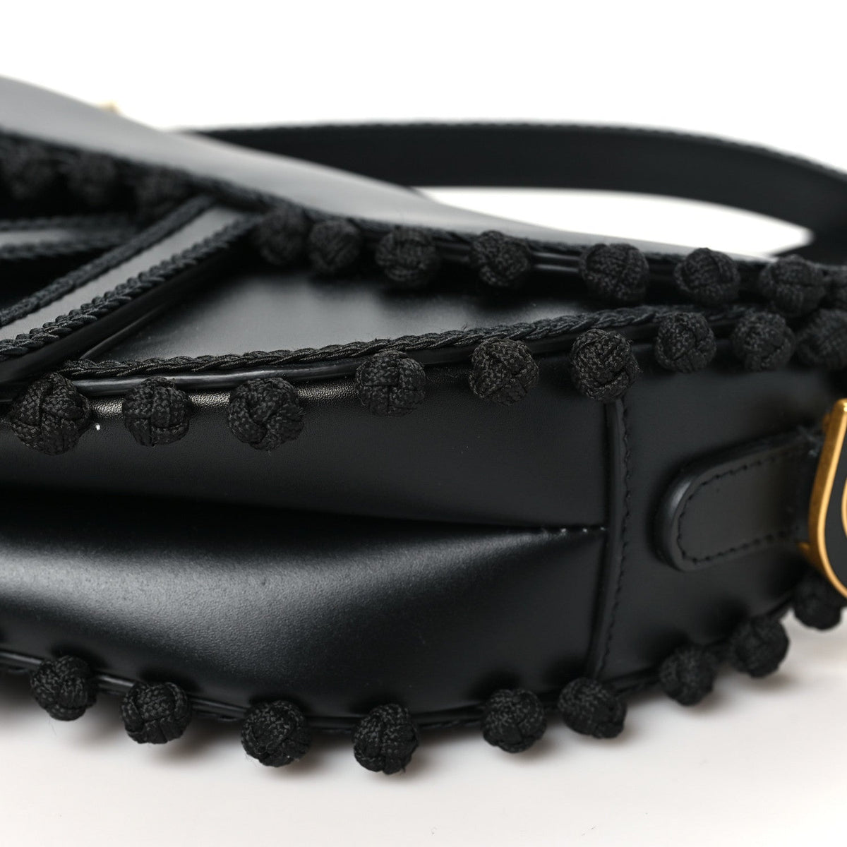 Calfskin Pom Pom Saddle Bag Black