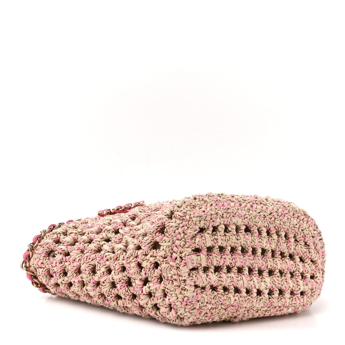 Mixed Fibers Calfskin Crochet Small Shopping Bag Beige Pink
