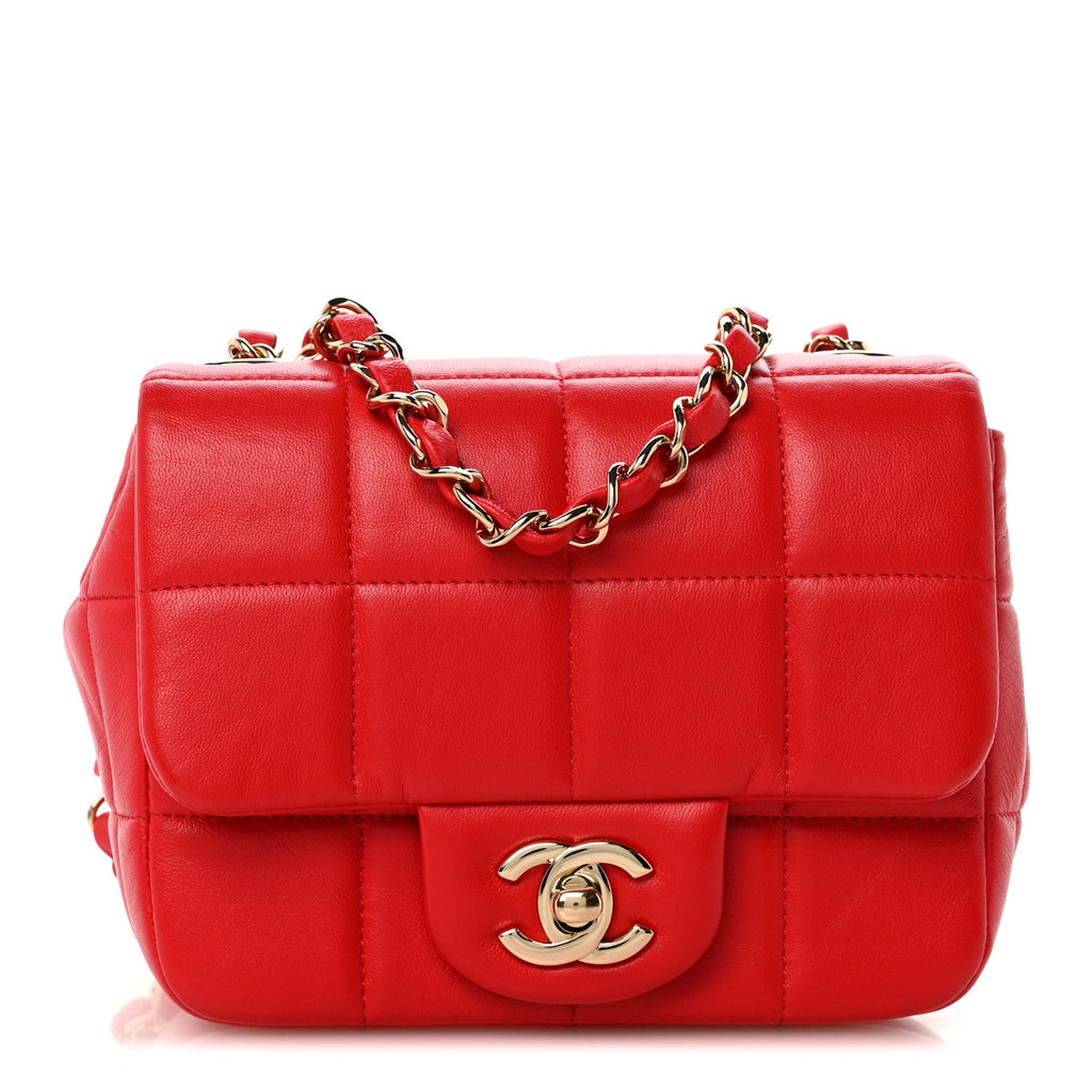 Lambskin Resin Crystal Square Quilted Monacoco Mini Flap Red