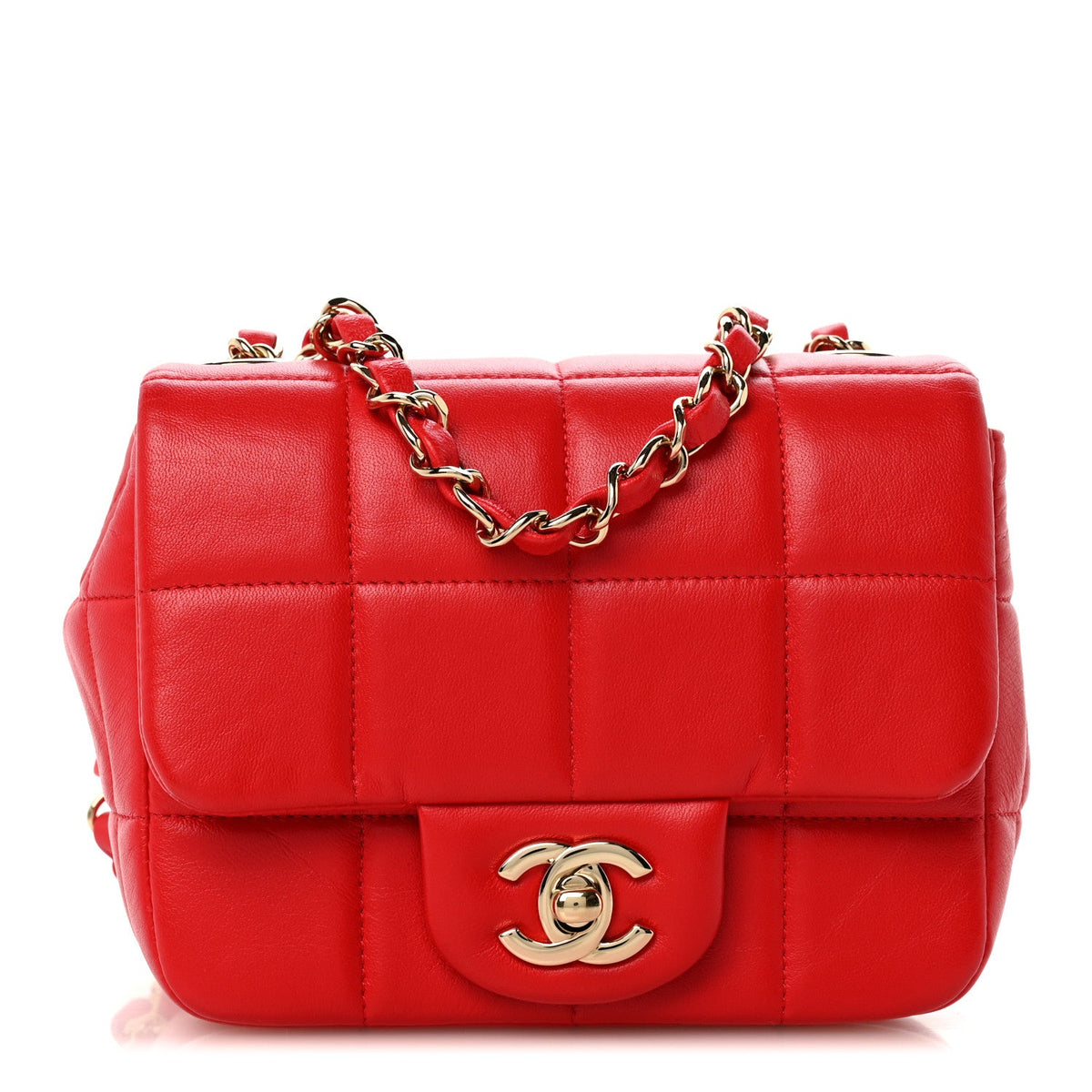 Lambskin Resin Crystal Square Quilted Monacoco Mini Flap Red