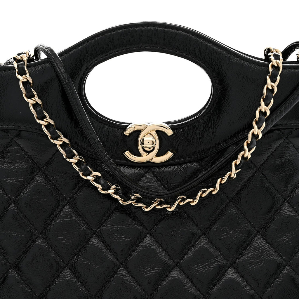 Aged Calfskin Quilted Mini 31 Shopping Bag Black