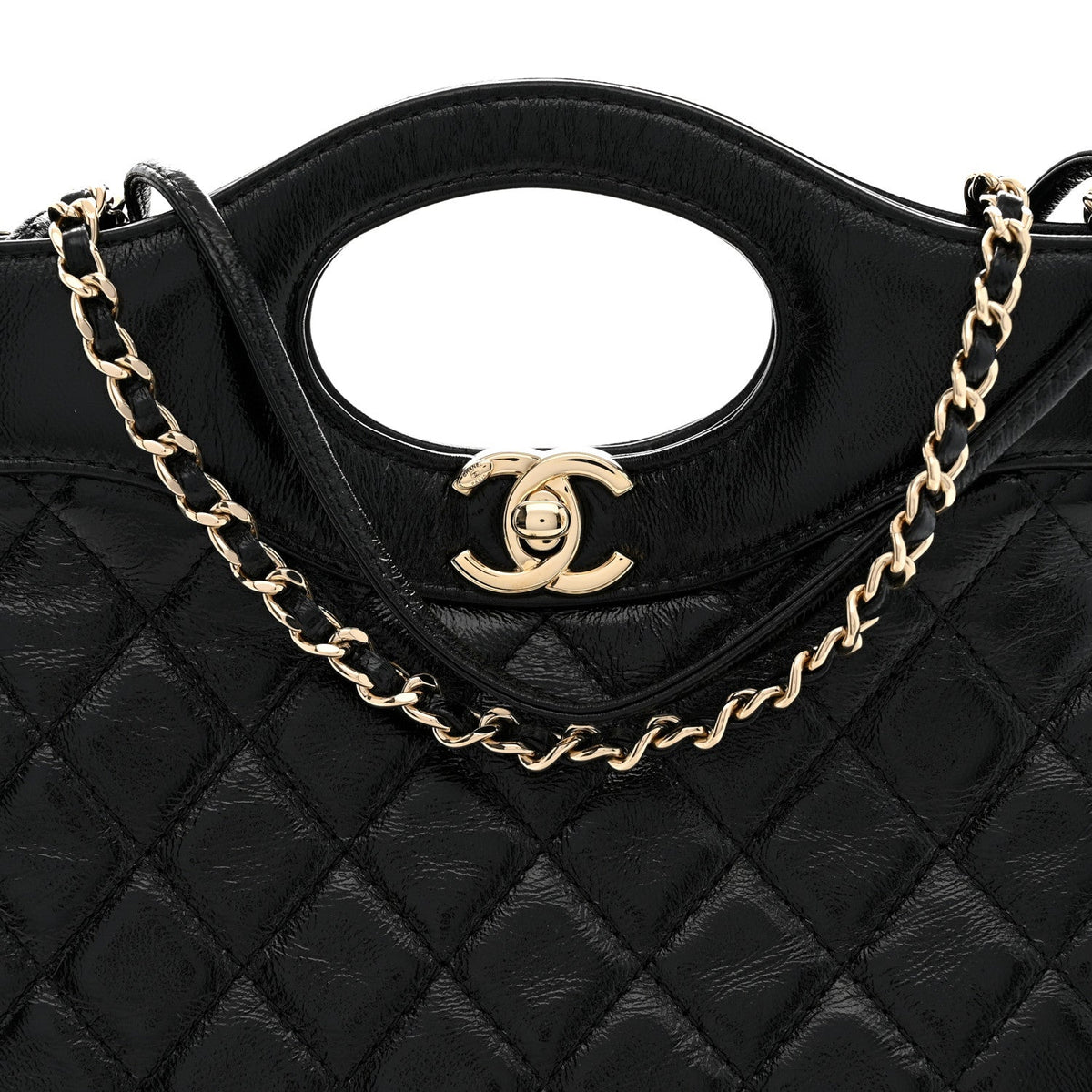 Aged Calfskin Quilted Mini 31 Shopping Bag Black