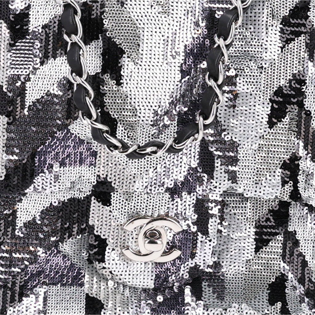 Sequin Medium Single Flap Silver Black