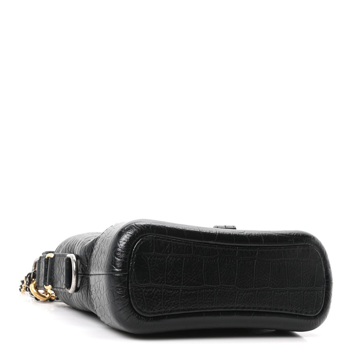 Calfskin Crocodile Embossed Small Gabrielle Cocodile Hobo Black