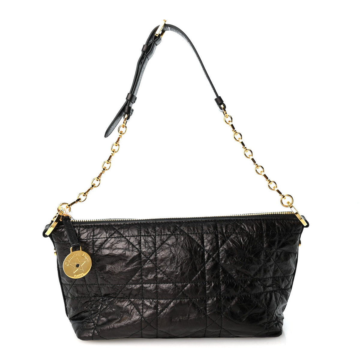 Crinkled Calfskin Macrocannage DiorStar Hobo Bag Black