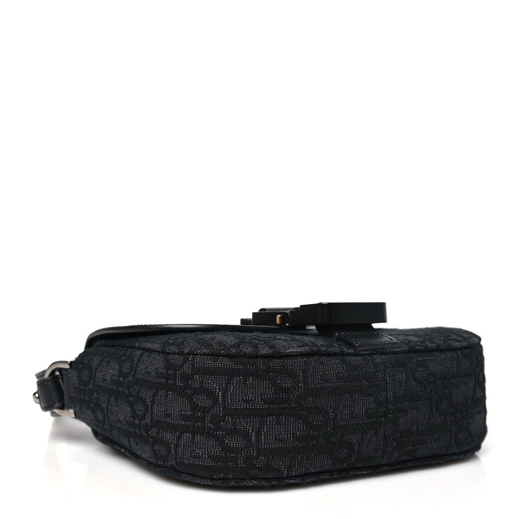 Oblique Jacquard Grained Calfskin Mini Saddle Messenger Bag With Flap Black