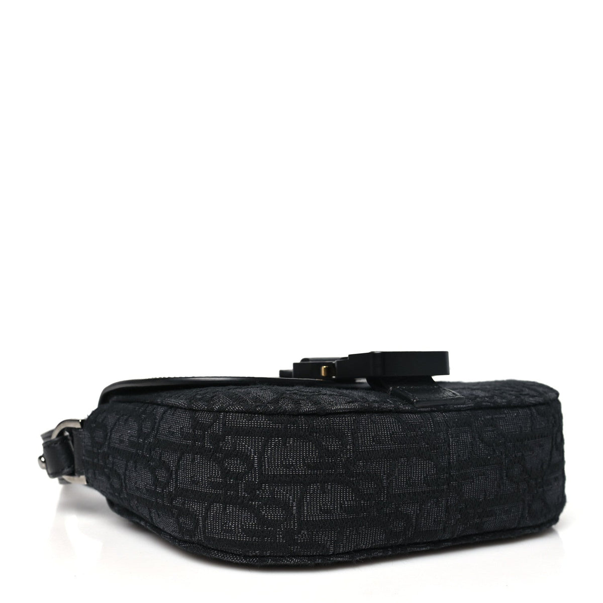 Oblique Jacquard Grained Calfskin Mini Saddle Messenger Bag With Flap Black