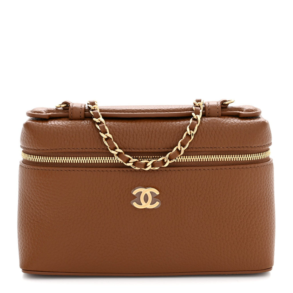 Grained Calfskin Small Supple Trapeze Vanity With Chain Camel