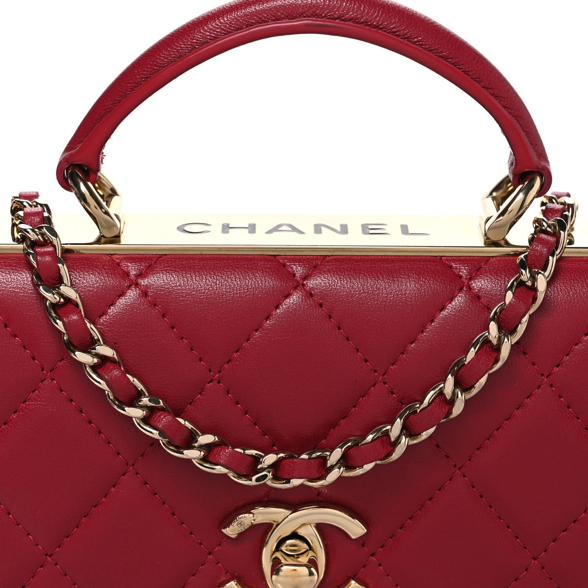 Lambskin Quilted Trendy CC Dual Handle Clutch With Chain Red