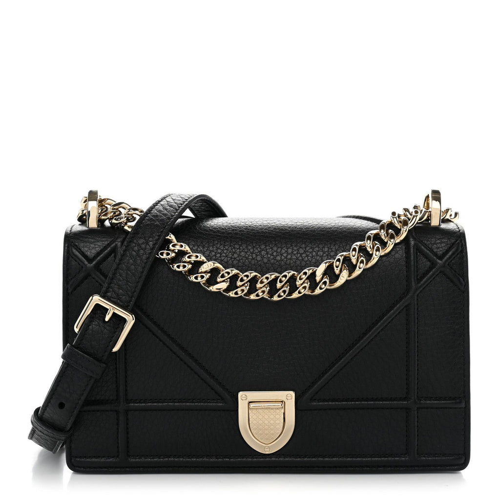 Grained Calfskin Small Diorama Flap Bag Black