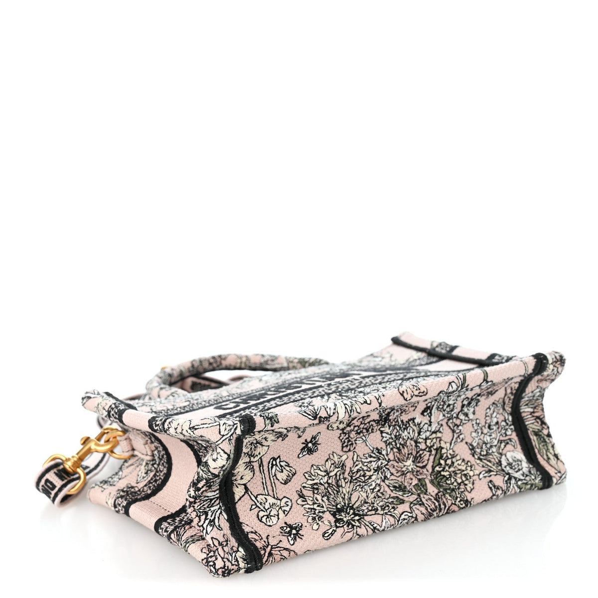 Canvas Embroidered Mini Book Tote With Strap Pink Multicolor