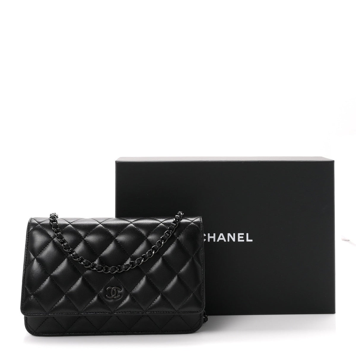 Lambskin Quilted Wallet On Chain WOC So Black