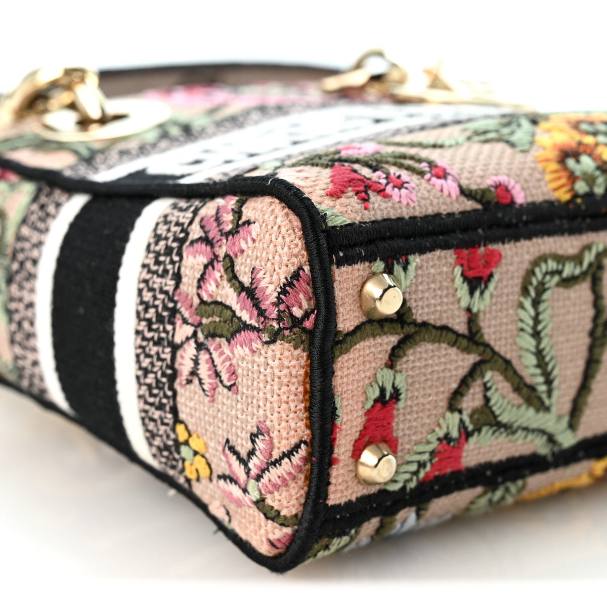 Canvas Petites Fleurs Embroidered Mini Lady D-Lite Rose Multicolor