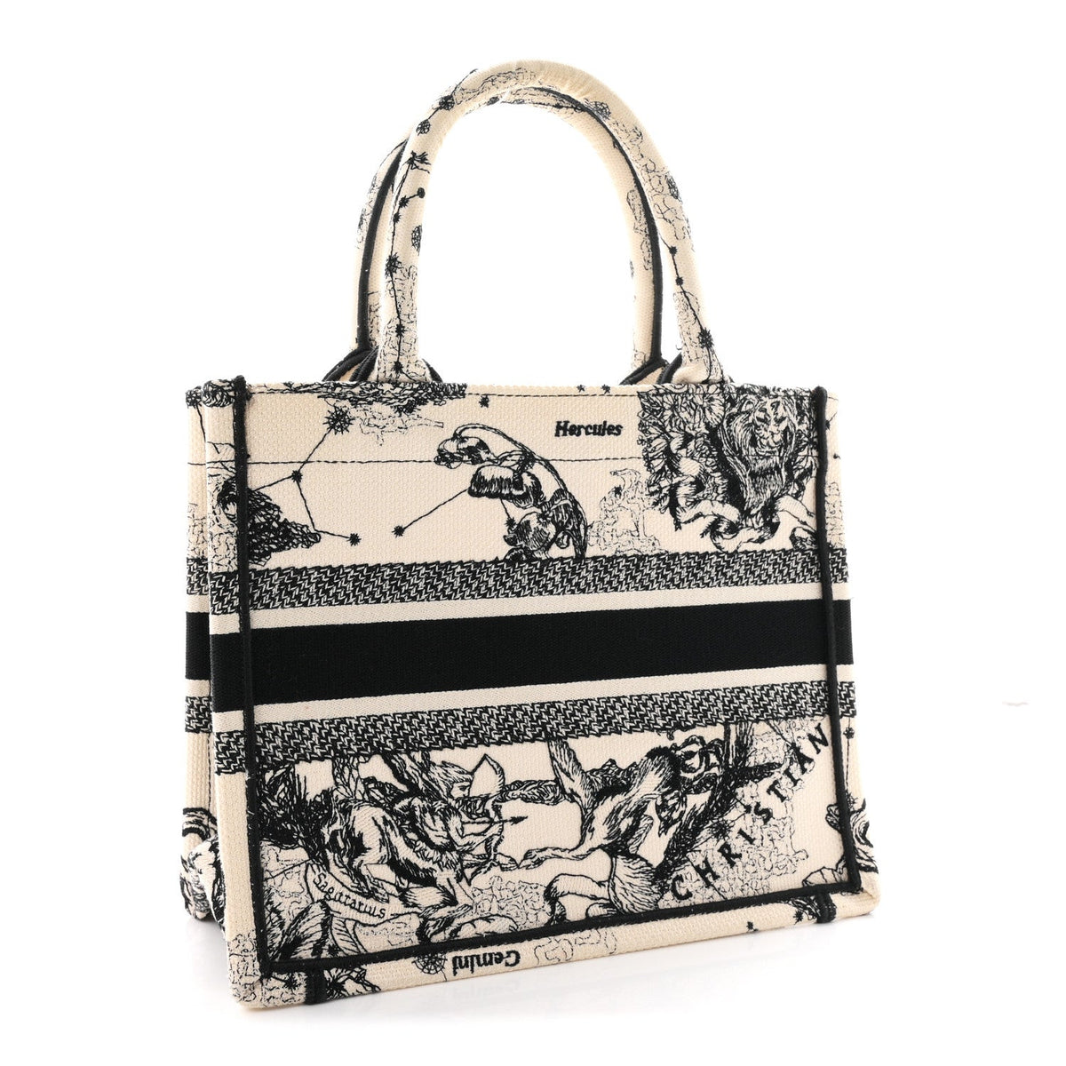 Canvas Embroidered Small Zodiac Toile De Jouy Book Tote Latte