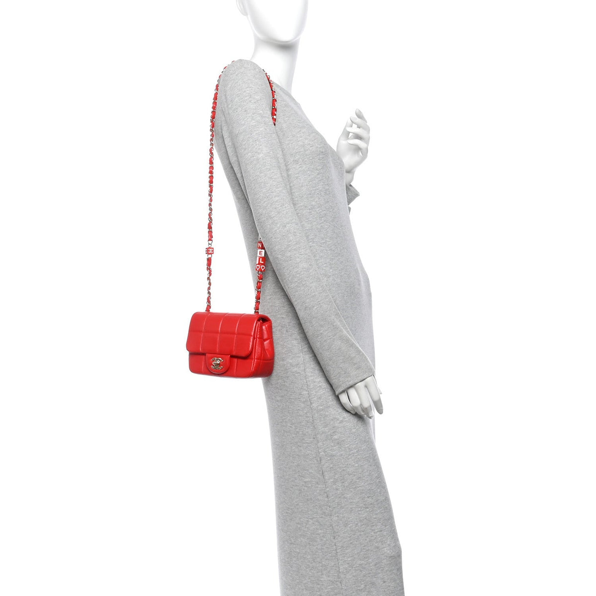 Lambskin Resin Crystal Square Quilted Monacoco Mini Flap Red