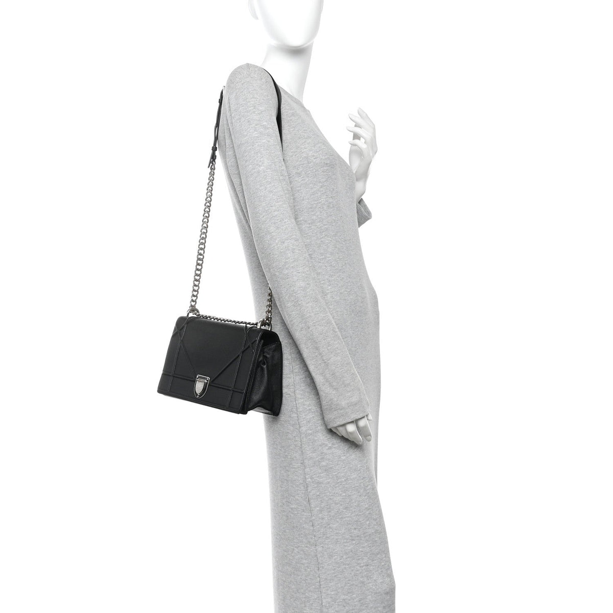 Grained Calfskin Medium Diorama Flap Bag Black