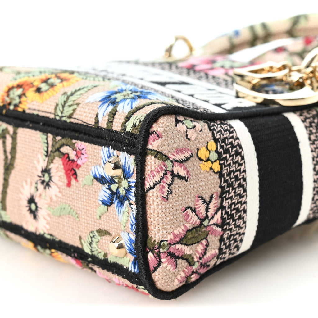 Canvas Petites Fleurs Embroidered Mini Lady D-Lite Rose Multicolor