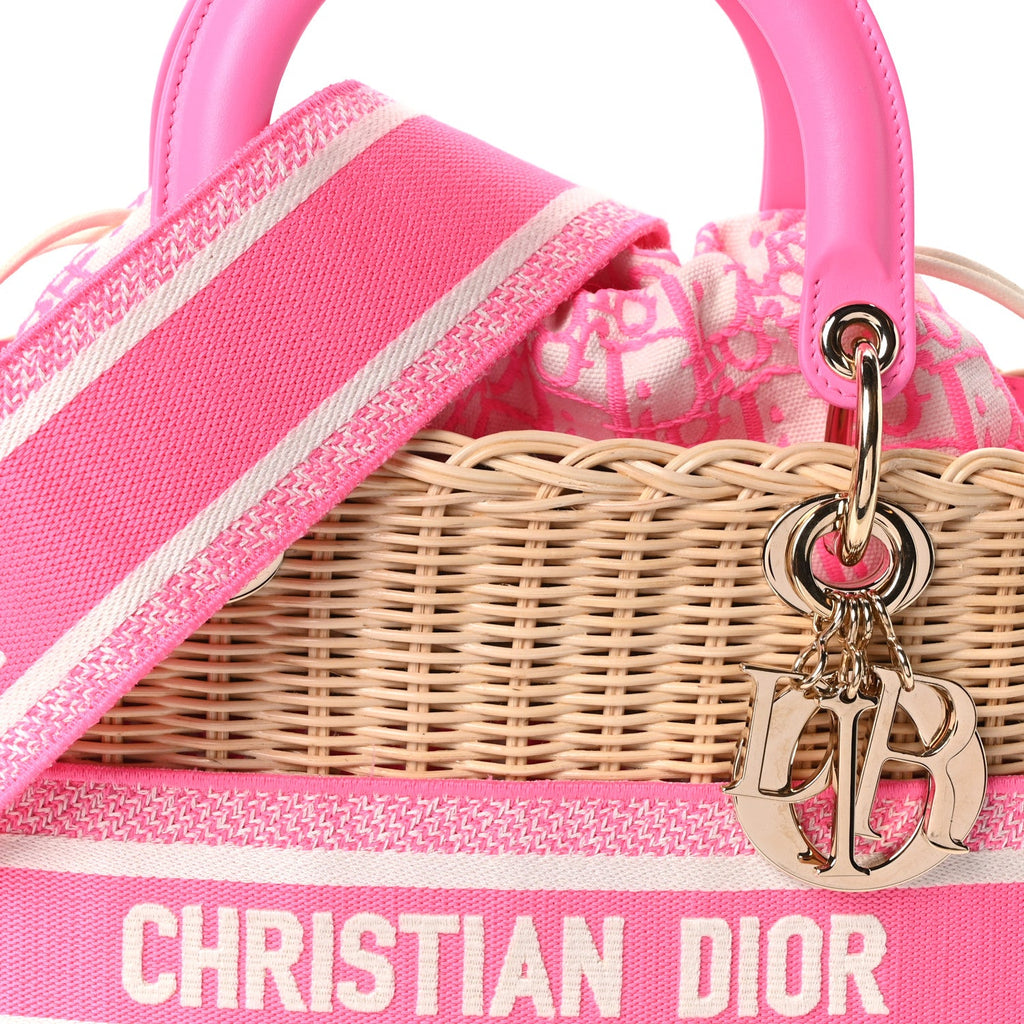Wicker Oblique Medium Lady Dior Bag Fluorescent Pink