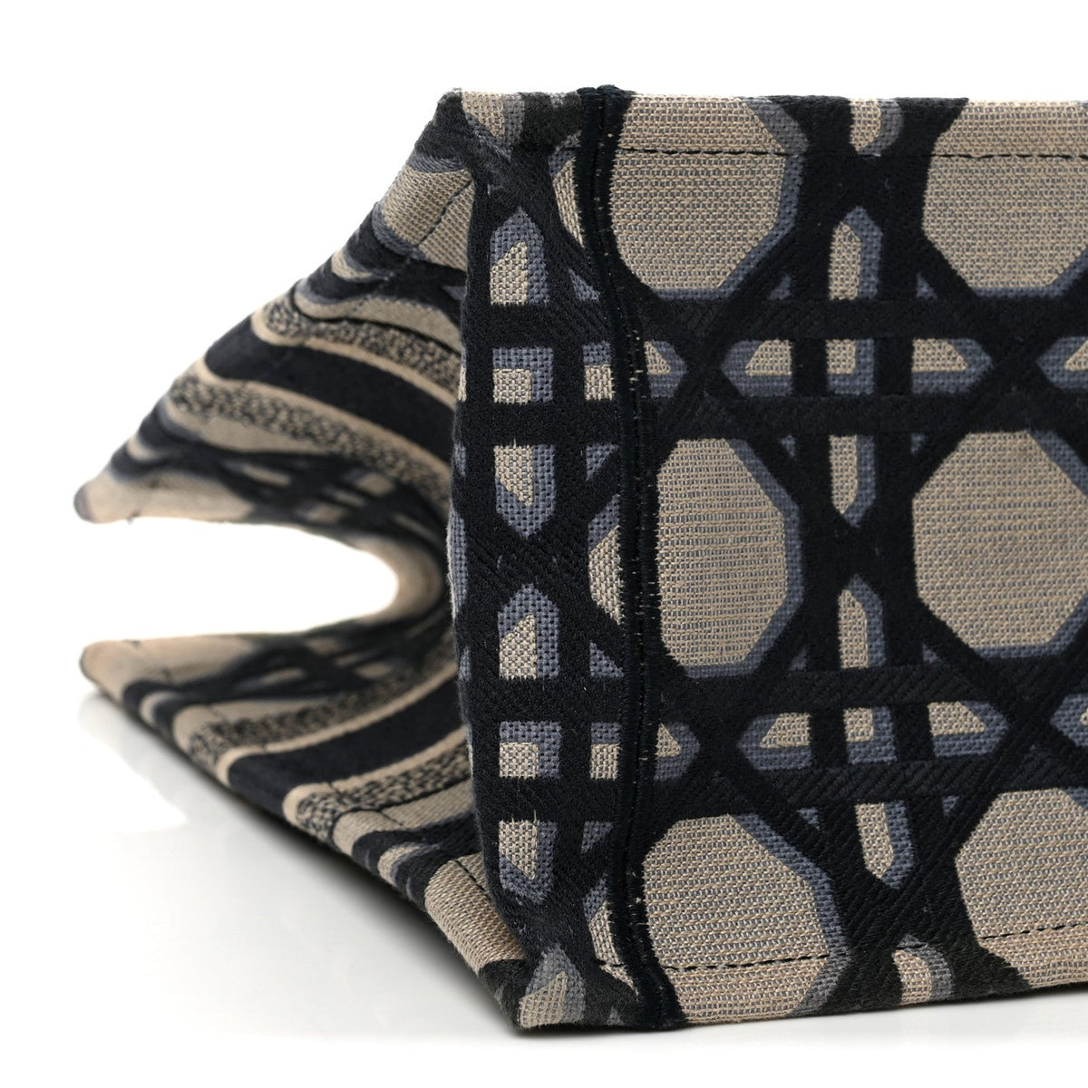 Canvas Macrocannage Embroidered Medium Book Tote Beige Blue