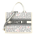 Calfskin Canvas Embroidered Medium Dioramour Je Vous Adore Book Tote With Strap White Black Red
