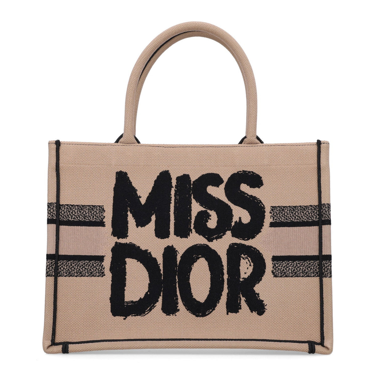 Canvas Embroidered Medium Miss Dior Graffiti Book Tote Beige