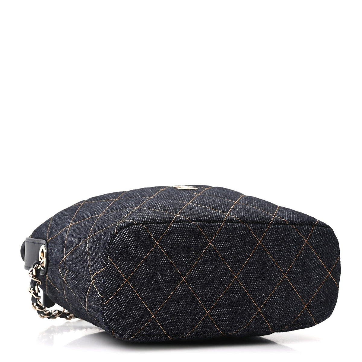 Denim Quilted Hobo Clutch With Chain Dark Blue Orange