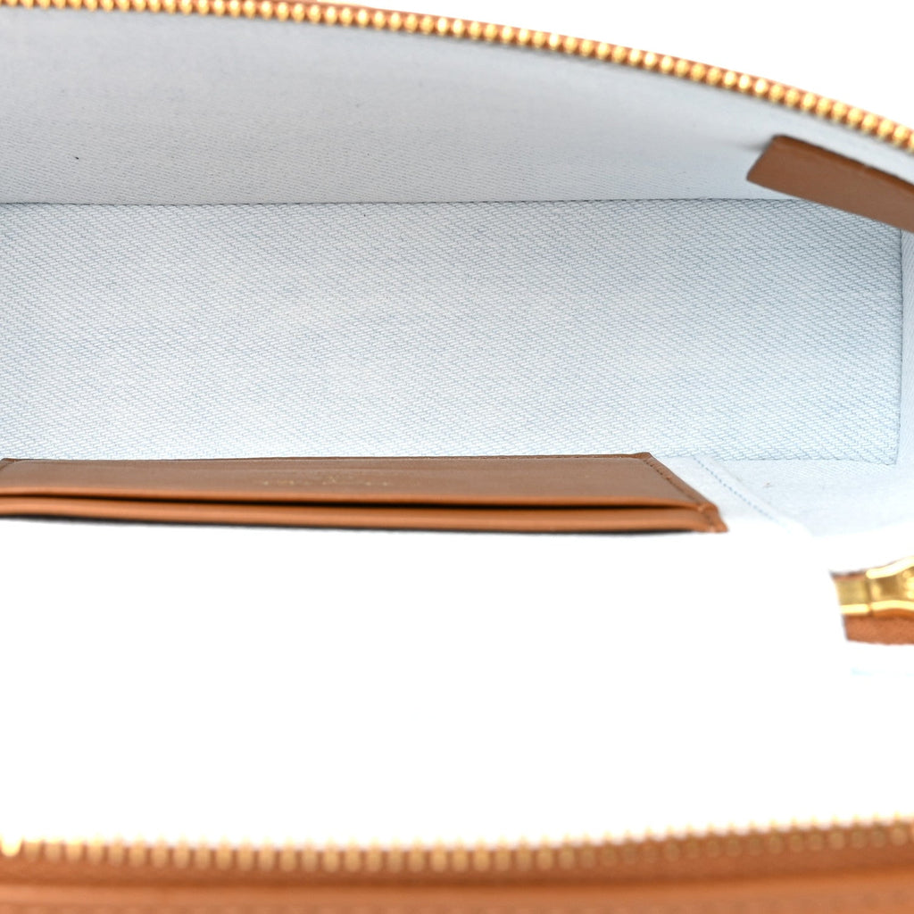 Washed Denim Calfskin Quilted Top Handle Slim Vanity Case With Chain Blue Brown