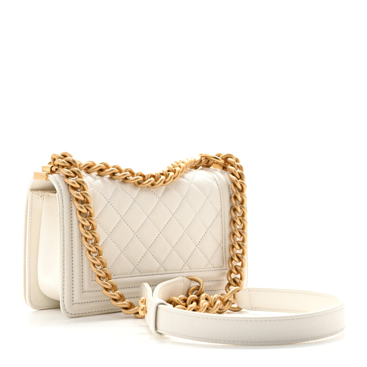 Caviar Quilted Small Boy Flap White